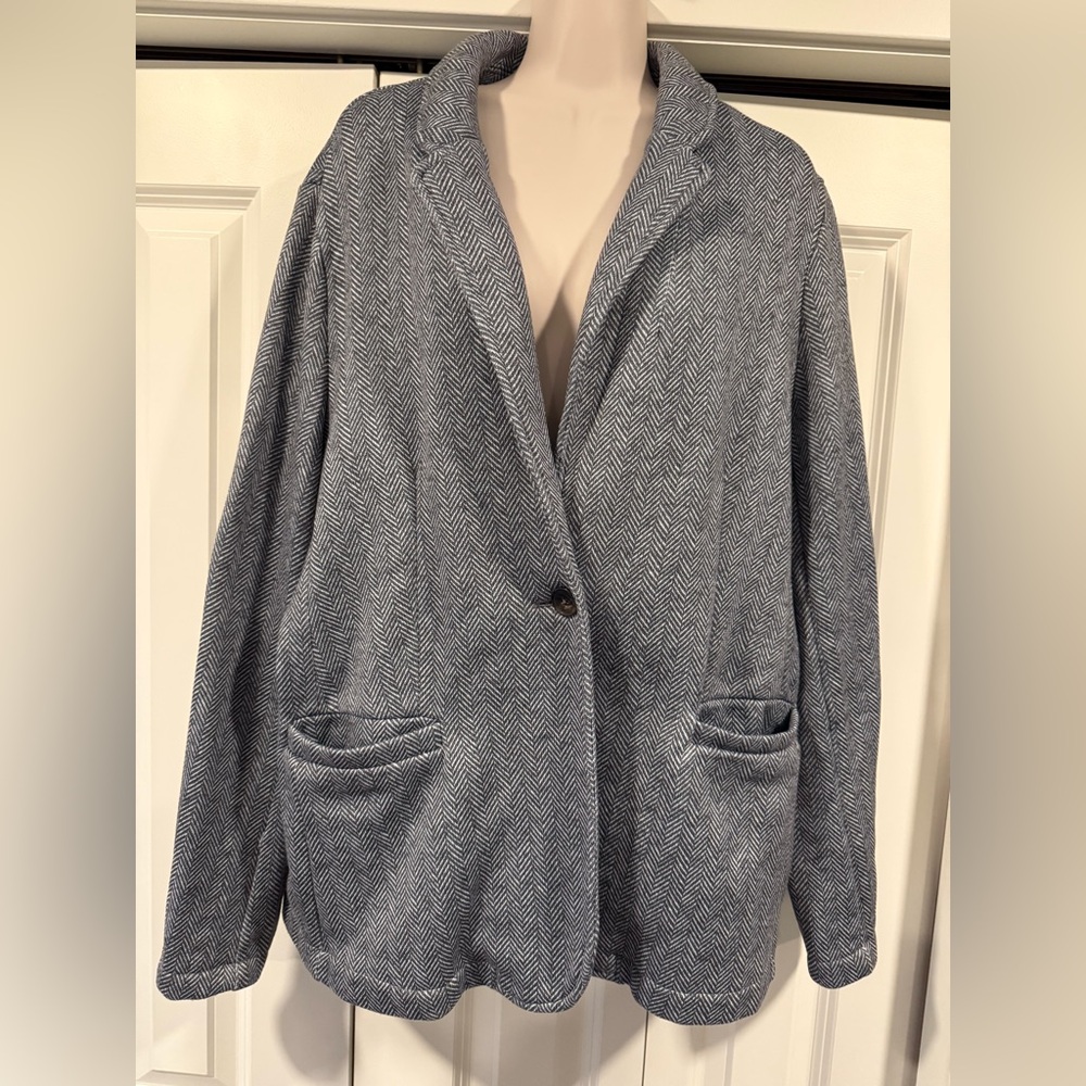 Lands End gray herringbone blazer jacket xl tall 18